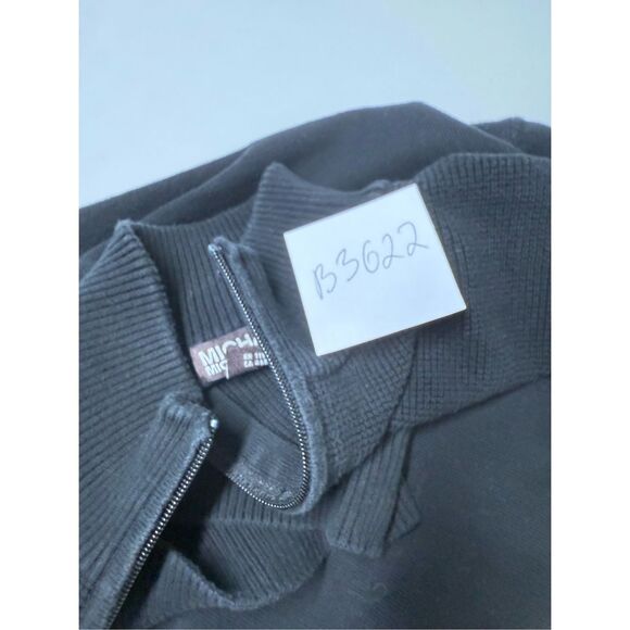 Michael Kors 1/4 Zip Long Sleeve Pullover Sweater Men' Black Cotton Stretch Sz L - Picture 9 of 9